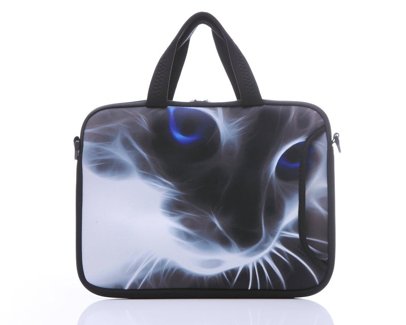 YIDA 11-Inch to 12-Inch Neoprene Laptop Sleeve Case Bag with shoulder strap For 11", 11.6", 12" Ultrabook/Acer/Asus/Dell/HP/Toshiba/Lenovo/Chromebook (Grey cat with blue eyes) - Image 2